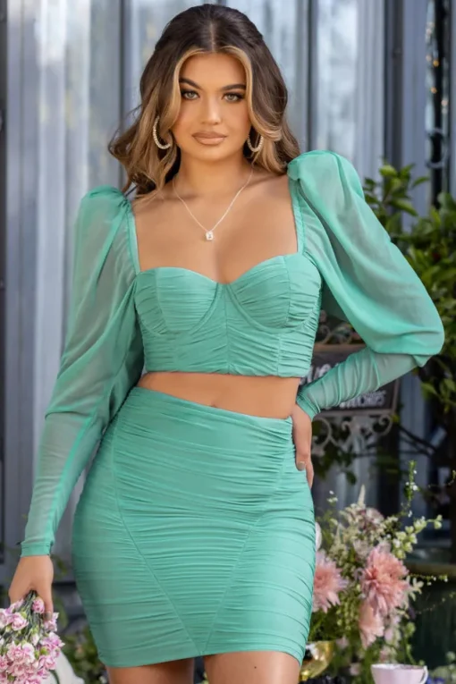 Butterfly | Duck Egg Puff Sleeve Ruched Crop Top