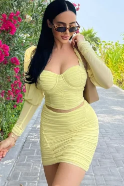 Butterfly | Yellow Puff Sleeve Ruched Crop Top