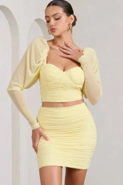 Butterfly | Yellow Puff Sleeve Ruched Crop Top