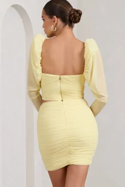 Butterfly | Yellow Puff Sleeve Ruched Crop Top