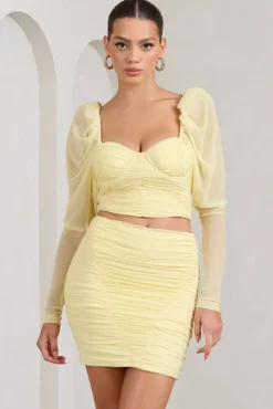 Butterfly | Yellow Puff Sleeve Ruched Crop Top