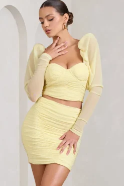 Butterfly | Yellow Puff Sleeve Ruched Crop Top