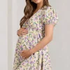 By The Cypress | Yellow Floral Maternity V-Neck Puff-Sleeved Buttoned Mini Dress