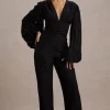 Calamina | Black Lace Plunge-Neck Wide-Leg Jumpsuit