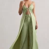 Calvi | Pale Green Satin Longline Cami Top With Split Front