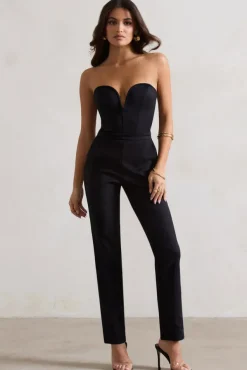 Camden | Black Corset Style Tailored Straight-Leg Jumpsuit