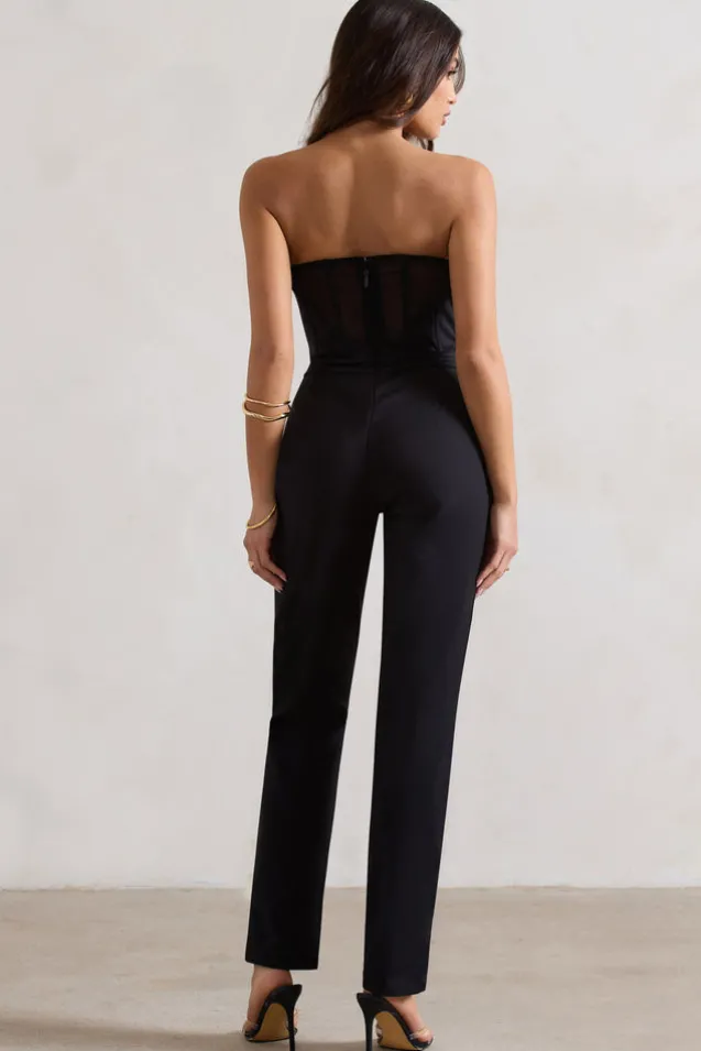 Camden | Black Corset Style Tailored Straight-Leg Jumpsuit