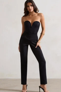 Camden | Black Corset Style Tailored Straight-Leg Jumpsuit