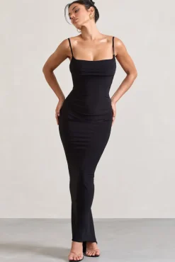 Camera One | Black Strappy Laced Bodycon Maxi Dress