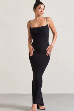 Camera One | Black Strappy Laced Bodycon Maxi Dress