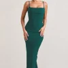 Camera One | Bottle Green Strappy Laced Bodycon Maxi Dress