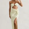 Cancun | Ecru Crinkle Strapless Cut-Out Maxi Dress With Twist