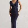 Capella | Navy Asymmetric Wrap Maxi Dress