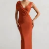 Capella | Rust Asymmetric Wrap Maxi Dress