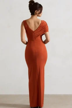 Capella | Rust Asymmetric Wrap Maxi Dress