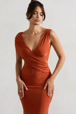 Capella | Rust Asymmetric Wrap Maxi Dress