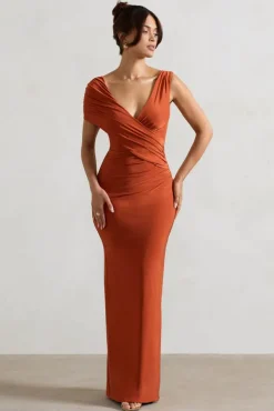 Capella | Rust Asymmetric Wrap Maxi Dress