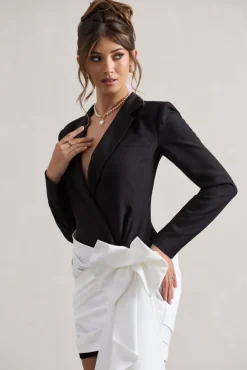 Capital | Black Tailored Blazer Mini Dress With Side Drape