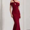 Captivating | Berry Red Strappy Asymmetric Cut-Out Maxi Dress