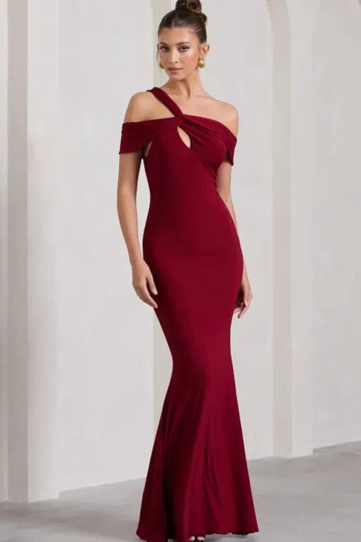 Captivating | Berry Red Strappy Asymmetric Cut-Out Maxi Dress