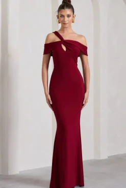 Captivating | Berry Red Strappy Asymmetric Cut-Out Maxi Dress