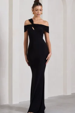Captivating | Black Strappy Asymmetric Cut-Out Maxi Dress
