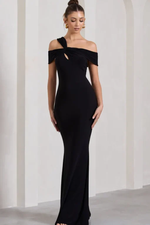 Captivating | Black Strappy Asymmetric Cut-Out Maxi Dress