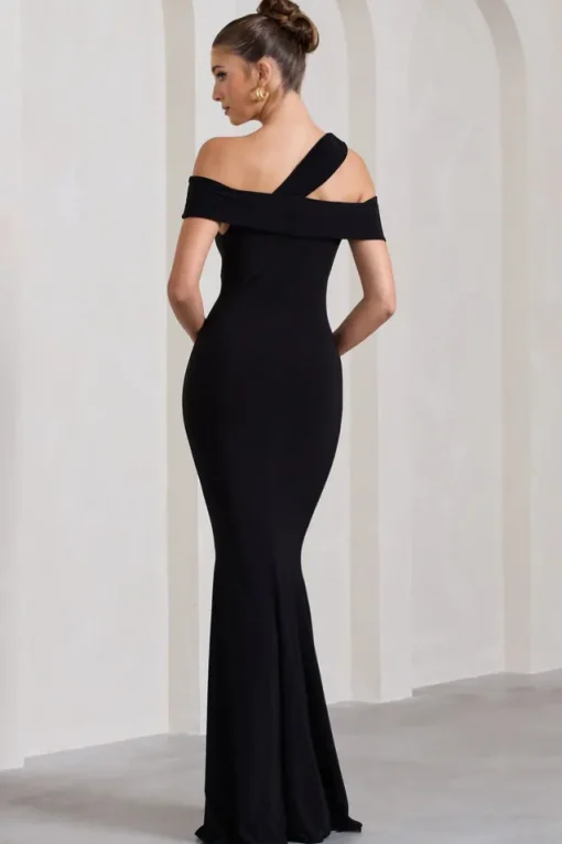 Captivating | Black Strappy Asymmetric Cut-Out Maxi Dress
