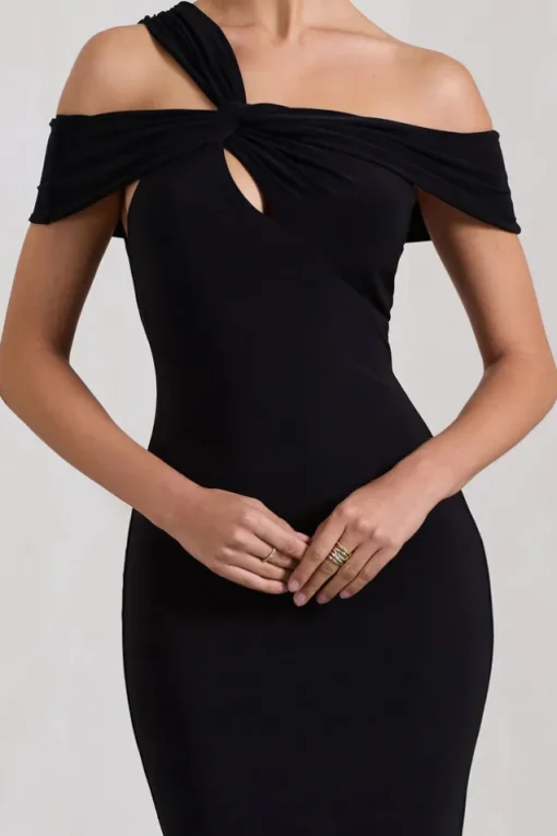 Captivating | Black Strappy Asymmetric Cut-Out Maxi Dress