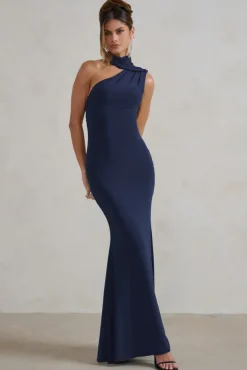 Capucine | Navy One Shoulder Draped Maxi Dress