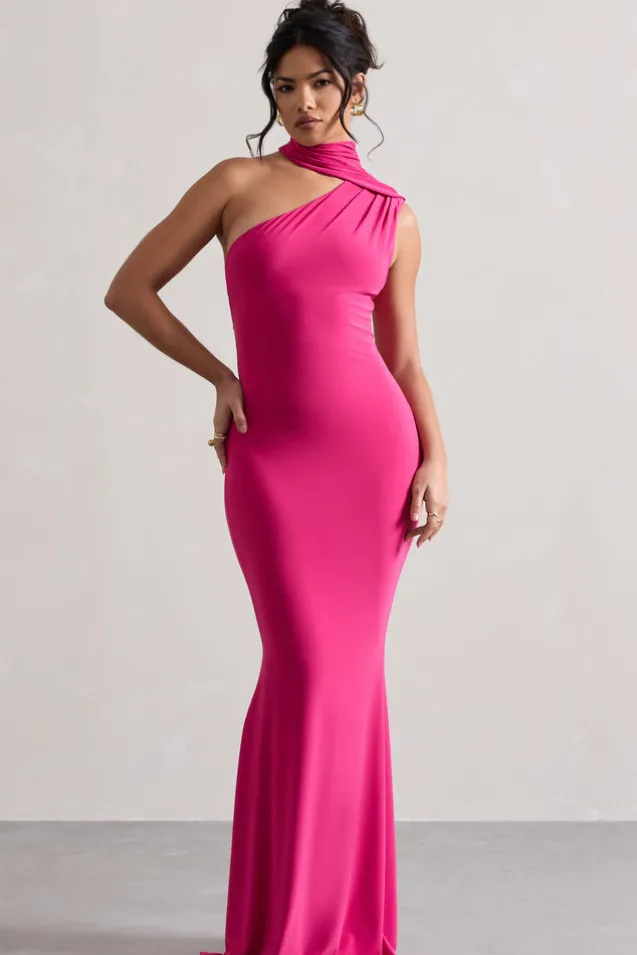 Capucine | Pink One Shoulder Draped Maxi Dress
