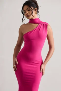 Capucine | Pink One Shoulder Draped Maxi Dress