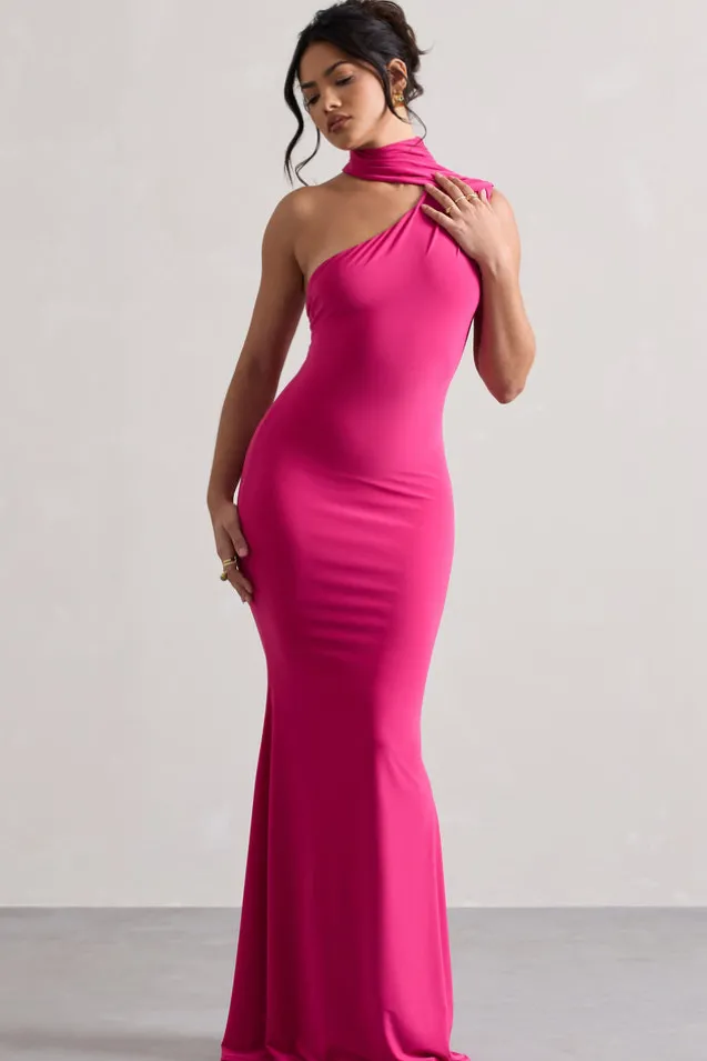 Capucine | Pink One Shoulder Draped Maxi Dress