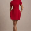 Carabella | Red High-Neck Short-Sleeve Mini Dress