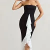 Carbonne | Black u0026 White Bandeau Ruffled Maxi Dress