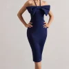 Carly | Navy Halter-Neck Midi Dress With Bow