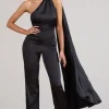 Cascada | Black Satin Wide Leg Jumpsuit With Statement Scarf Neck