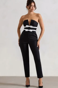 Casta | Black Strapless Tailored Straight-Leg Jumpsuit With Bows