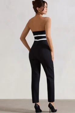 Casta | Black Strapless Tailored Straight-Leg Jumpsuit With Bows