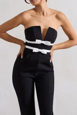 Casta | Black Strapless Tailored Straight-Leg Jumpsuit With Bows