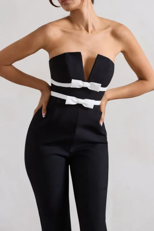 Casta | Black Strapless Tailored Straight-Leg Jumpsuit With Bows