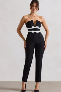 Casta | Black Strapless Tailored Straight-Leg Jumpsuit With Bows