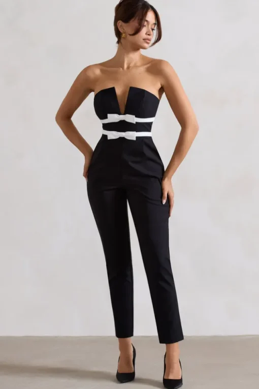 Casta | Black Strapless Tailored Straight-Leg Jumpsuit With Bows