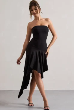 Catalina | Black Bandeau Maxi Dress With Draped Hem