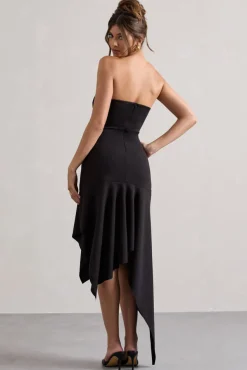 Catalina | Black Bandeau Maxi Dress With Draped Hem