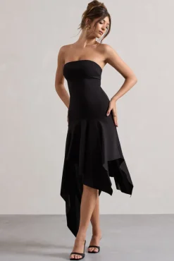 Catalina | Black Bandeau Maxi Dress With Draped Hem