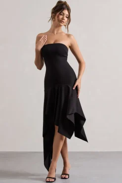 Catalina | Black Bandeau Maxi Dress With Draped Hem