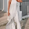 Catania | White Flared-Leg Jumpsuit With Chiffon Cape