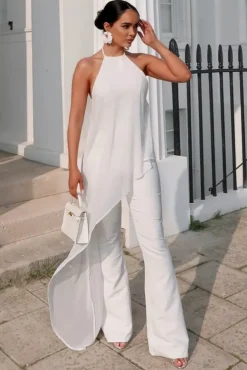 Catania | White Flared-Leg Jumpsuit With Chiffon Cape