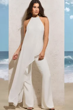 Catania | White Flared-Leg Jumpsuit With Chiffon Cape